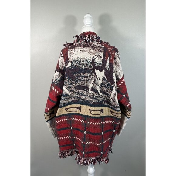 E Clair Designs Jacket Womens OS Blanket Fringe Tapestry Hunting Western Dog - Picture 3 of 16